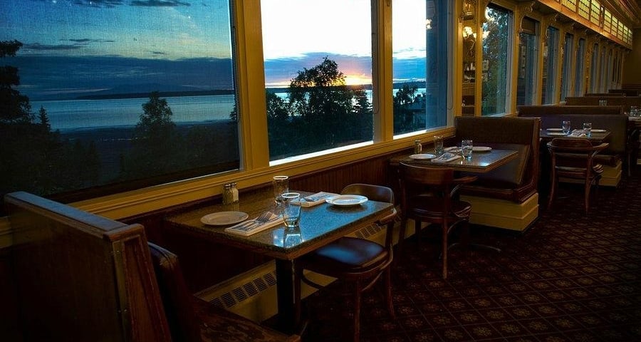 tables and chairs in a restaurant